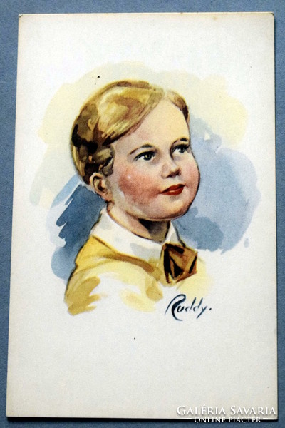 Régi grafikus  képeslap kisfiú portré
