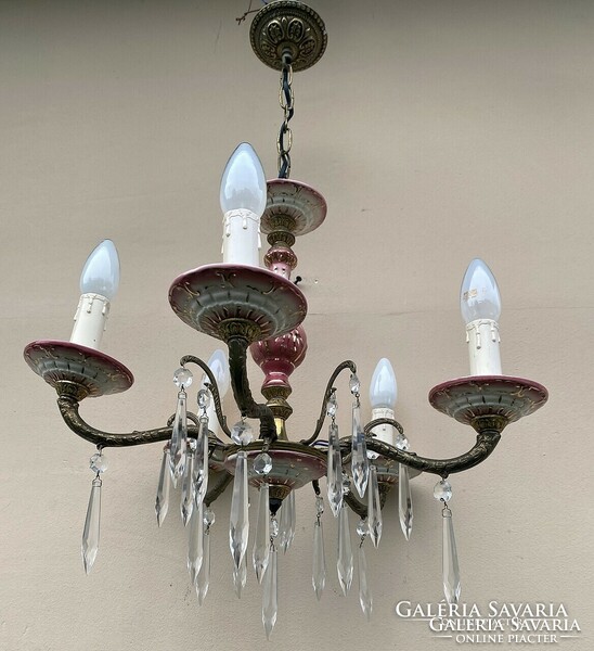 Crystal Italian gilded painted porcelain chandelier.