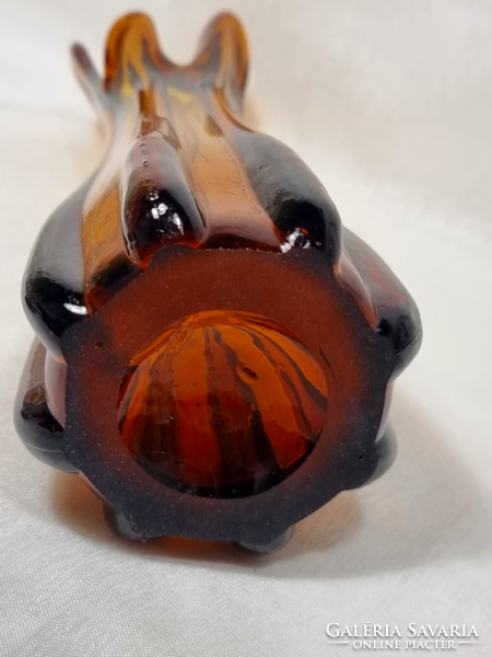 Szép áttetsző borostyán színű  üveg lengő / swung  váza