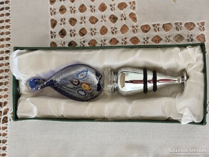 Muránói palack dugó üveg fejdísszel, hibátlan eredeti dobozával