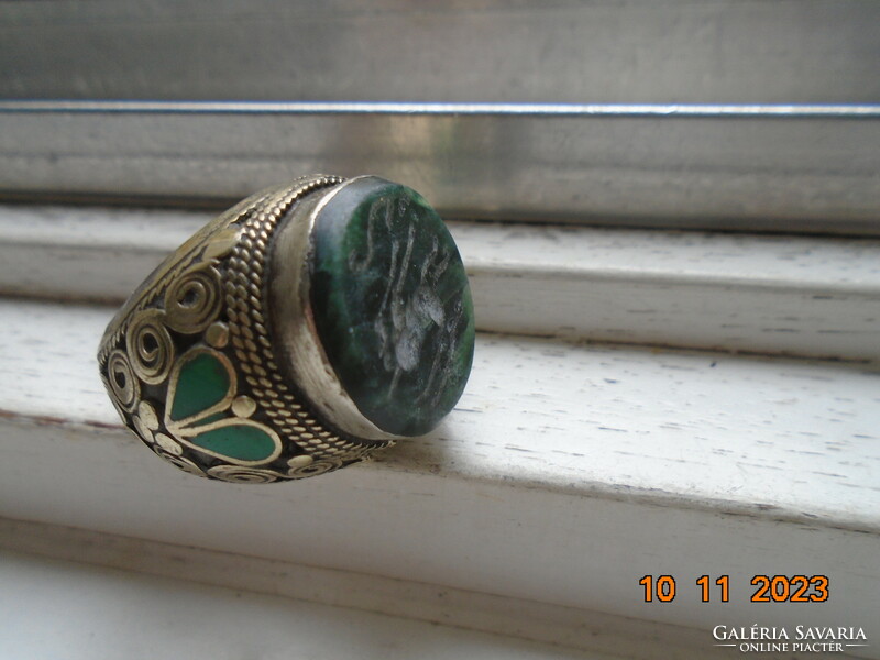 Intaglio jade antelope Afghan-Turkmen, Ottoman spectacular tribal ring