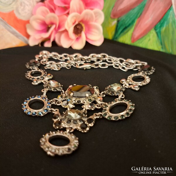 Israeli silver plated marcasite and glass crystal necklaces.