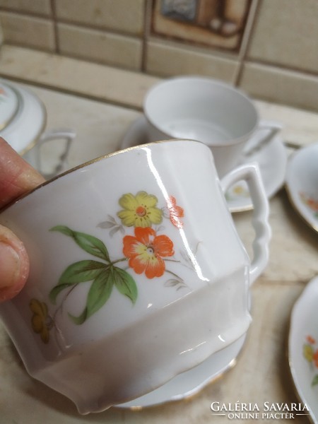 Zsolnay porcelain tea set for sale! Yellow floral, rare, elf-eared tea set