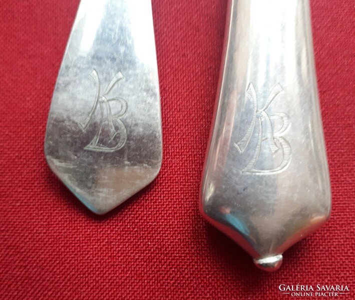 6+6 db antik ezüstözött dublé (vastagon ezüstözött) kés és villa KB monogrammal