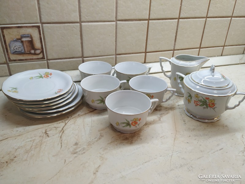 Zsolnay porcelain tea set for sale! Yellow floral, rare, elf-eared tea set