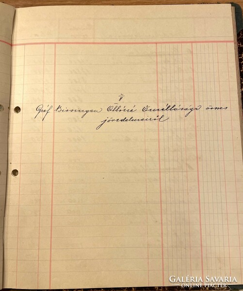 Gróf Bissingen Ottóné számvevői, intézői kimutatása, könyvelése 1910-ből, kortörténeti okirat