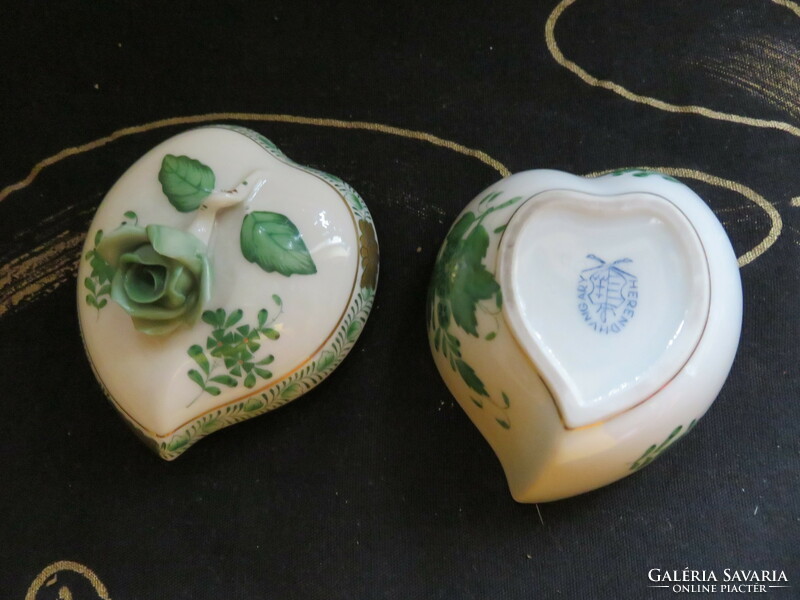 Herend, miniature, heart-shaped bonbonier with a green rose