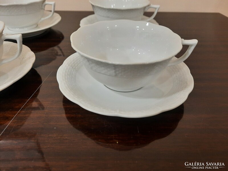 Set of 6 white Herend porcelain tea cups and saucers