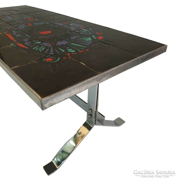 Chrome legs custom painted tiled coffee table b288