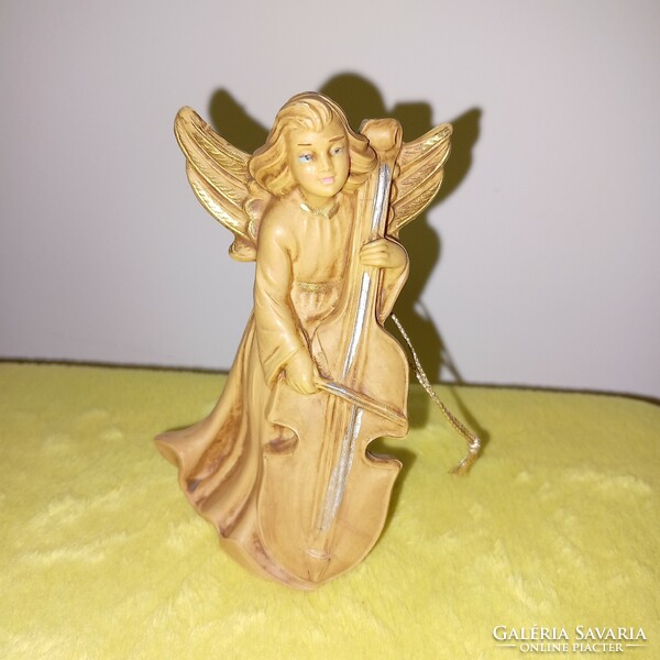 Jelzett, olasz, nagybőgőn játszó angyalka, karácsonyfa dísz. Figura.