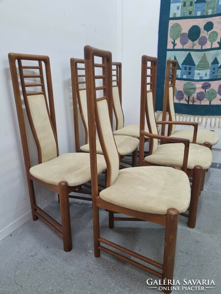6db-os Dán Boltinge design teakfa étkezőszék garnitúra 1960 körül , 5 szék + 1 karfás szék