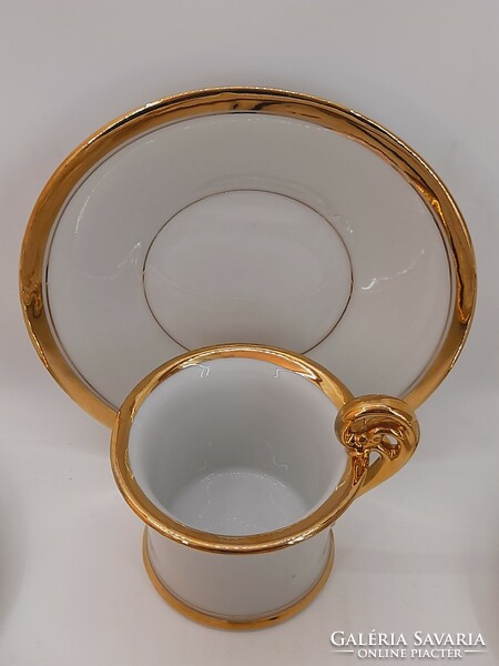 Antique Bieder gilded porcelain chocolate cups with bottoms, 6 in one