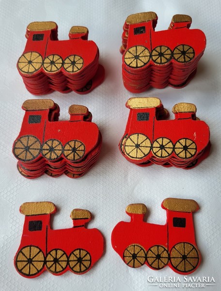 Christmas red wooden train locomotive decoration prop ornament