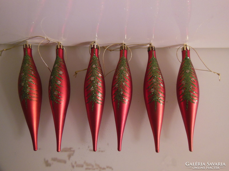 Christmas tree decorations - 6 pcs - 15 x 3 cm - painted with 3 d glitter - plastic - German - flawless