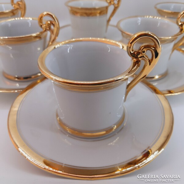 Antique Bieder gilded porcelain chocolate cups with bottoms, 6 in one