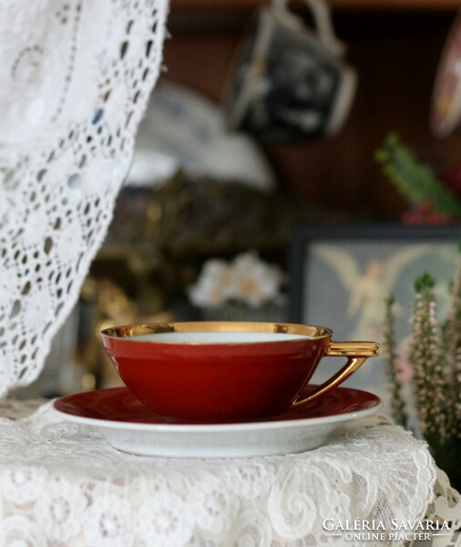 Art deco Limoges fine porcelain coffee set, brown color