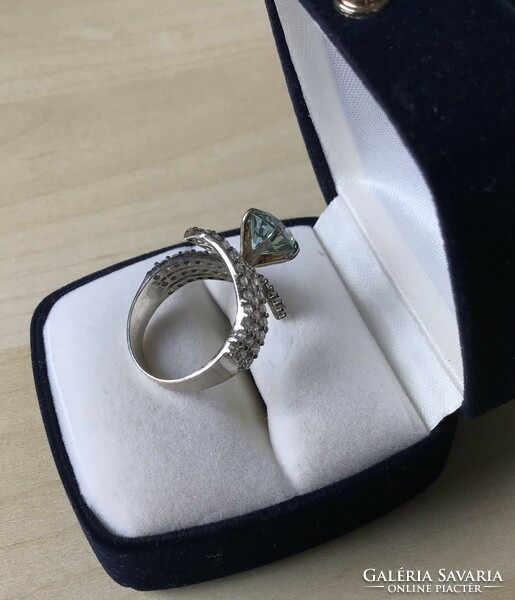 Ezüst gyűrű 3 karátos kék gyémánttal, Certifikáttal