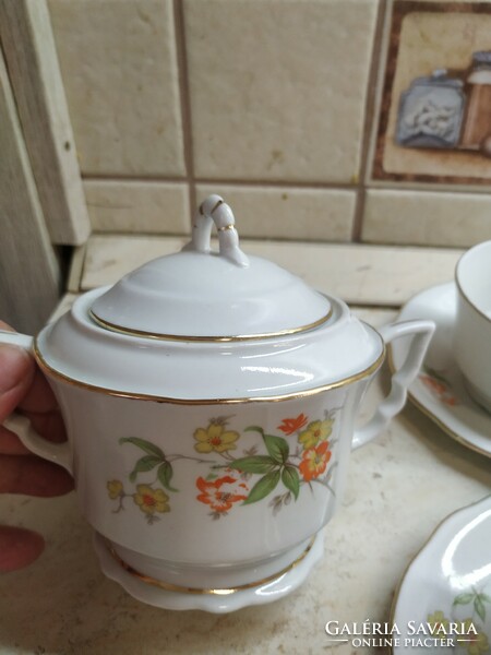 Zsolnay porcelain tea set for sale! Yellow floral, rare, elf-eared tea set