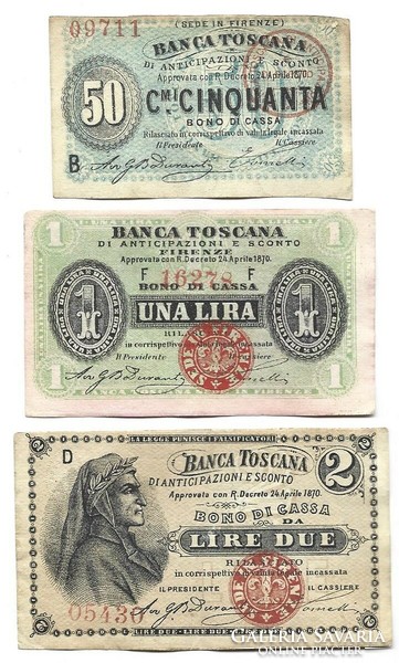 0.50, 1, 2 Lira 1870 toscana bank Italy rare