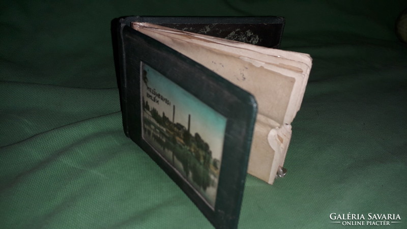 Antik bőrkötéses utazó szuvenír fénykép MINI album MEZŐHEGYESI EMLÉK 7,5 X 10,5 cm a képek szerint