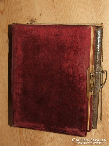 Two antique photo albums - copper, velvet, leather