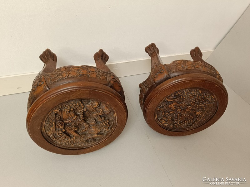 Antik dúsan faragott 2 darab kaspó tartó kínai kis asztal 255 8050