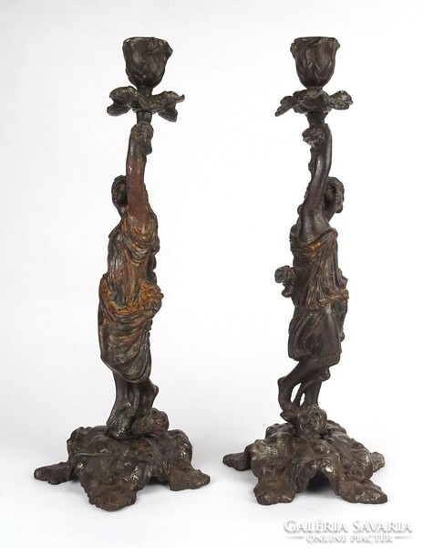 1P680 pair of antique female shaped cast iron candle holders 33 cm