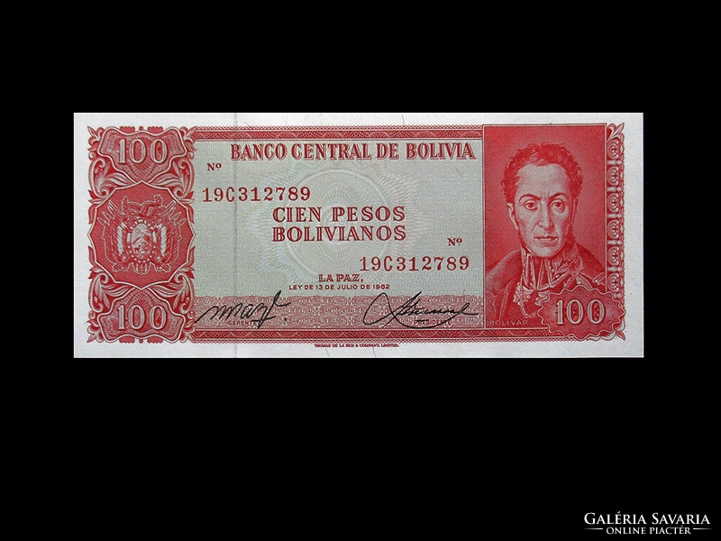 UNC - 100 PESOS - BOLIVIA - 1962 - Simón Bolívar képével (Ritkaság!)