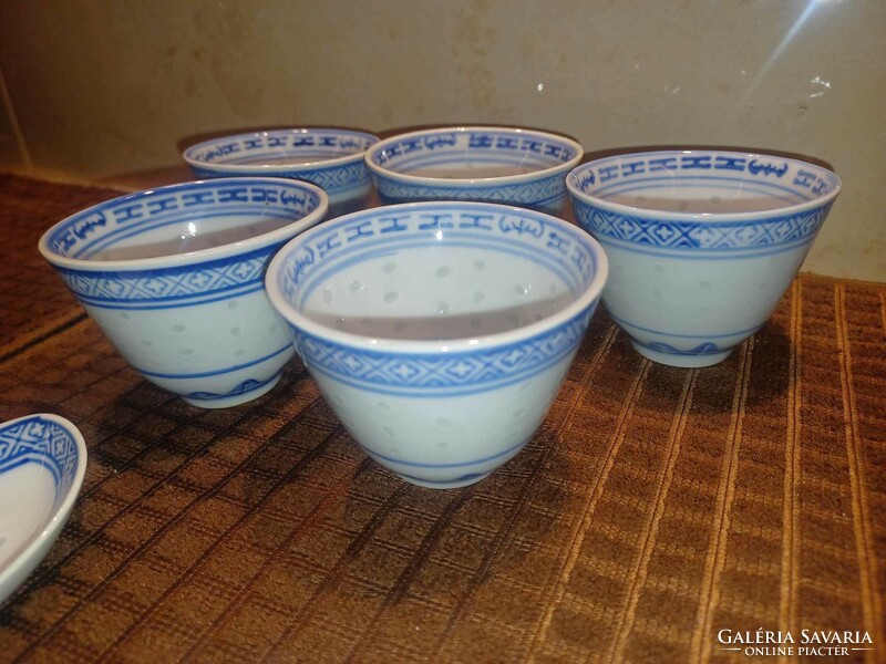 Kínai rizsszemes sake (szaké) pohár 5 db és 5 db kiskanál