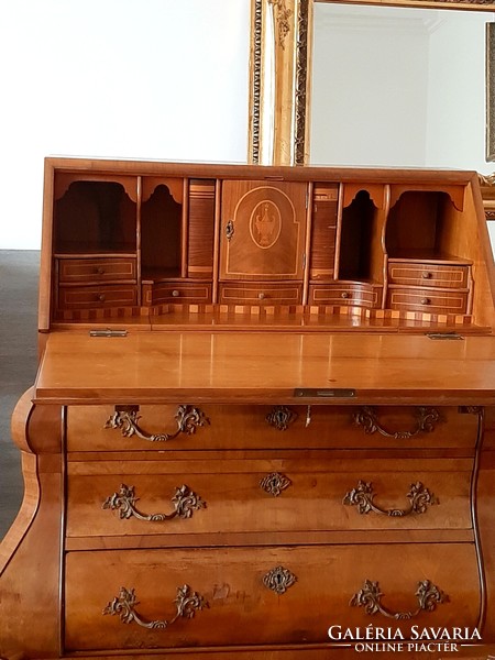 Wonderful antique baroque wooden chest of drawers, writing secretary, with secret drawer and compartments