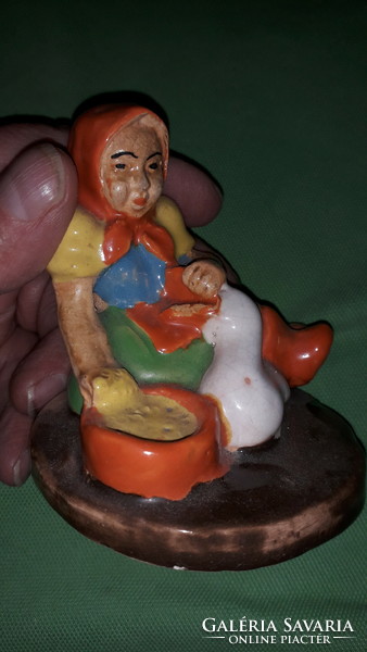 Antique Berky Nándor - goose stuffing woman ceramic figure 10 x 8 cm as shown in the pictures