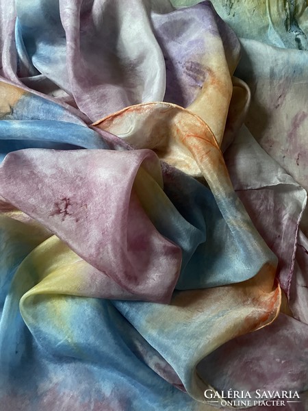 Luxurious, hand-dyed pille light silk scarf with delicate colors 90*90 cm, 100% silk