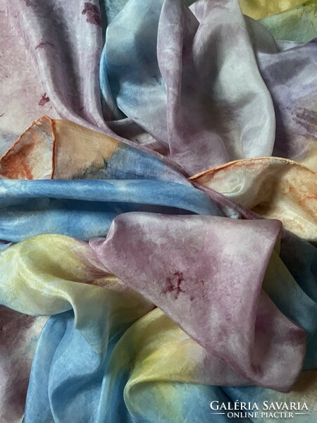 Luxurious, hand-dyed pille light silk scarf with delicate colors 90*90 cm, 100% silk