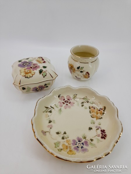 Zsolnay butterfly pattern porcelain package, 3 pieces in one
