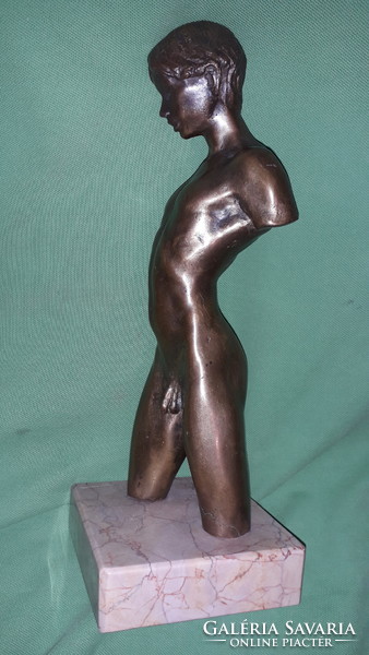 Antique beautiful solid bronze male nude sculpture on a marble plinth cm as shown in the pictures