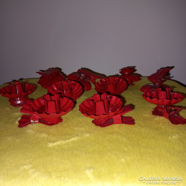 10 Pcs, red, metal Christmas tree candle tweezers.