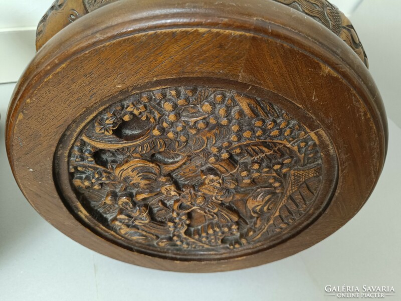 Antique richly carved Chinese small table with 2 caspo holders 255 8050