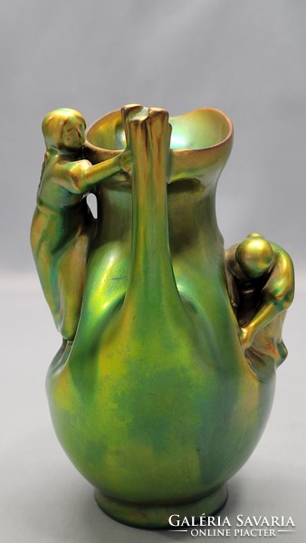 Old Zsolnay eozin-glazed vase with female figures