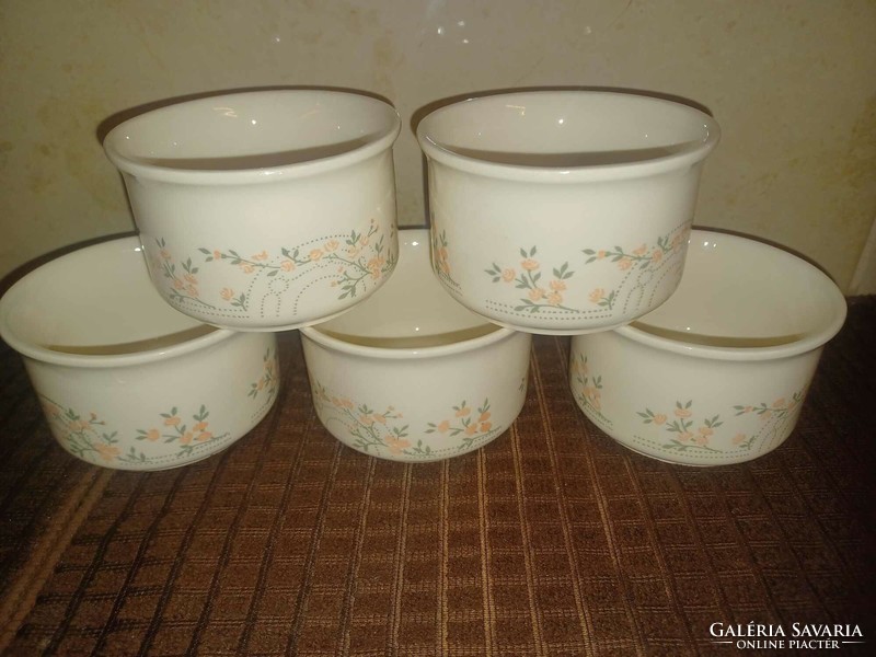 5 English faience bowls with pink floral retro biltons