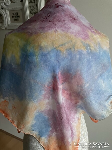 Pazar, kézzel festett pille könnyű selyem kendő finom színekkel 90*90 cm