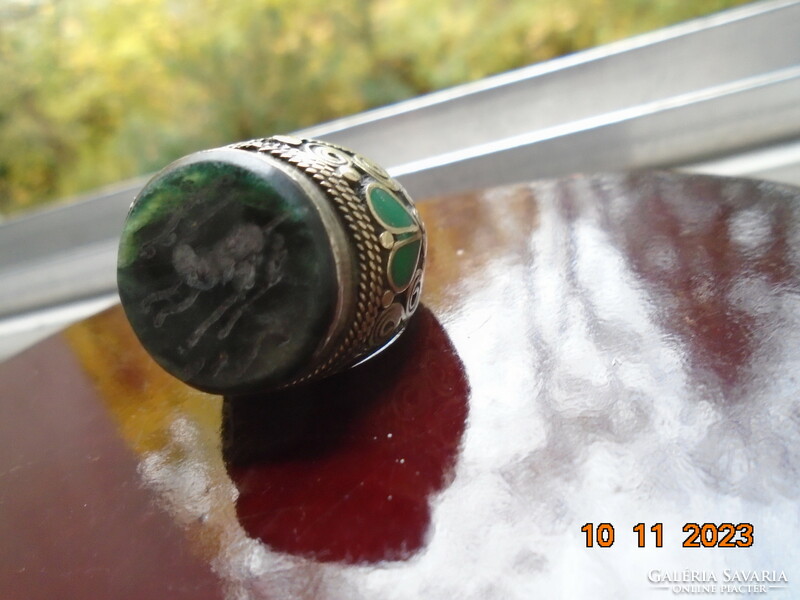 Intaglio jade antelope Afghan-Turkmen, Ottoman spectacular tribal ring