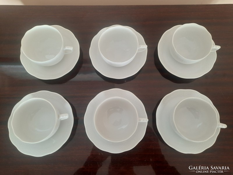 6 db Fehér Herendi porcelán teás csésze + alj készlet