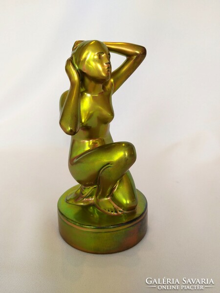 Antique Zsolnay eosin female nude. Flawless!