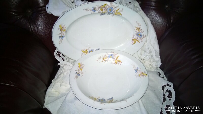1900s-porcelain dish and garnish set with floral pattern, numbered, flawless pieces