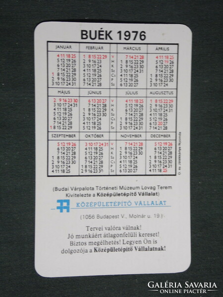 Card calendar, public building construction company, Budapest, history museum knight hall, 1976, (2)