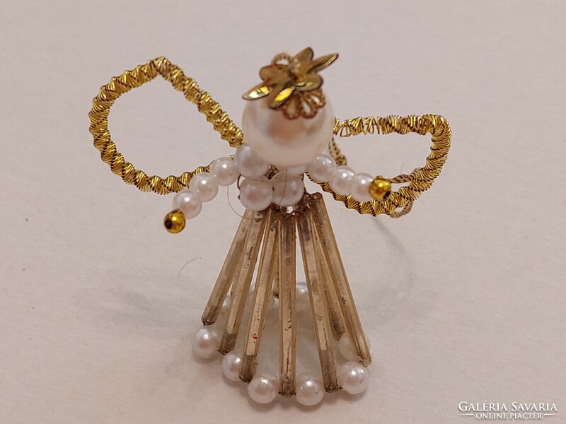 Régi üveg karácsonyfadísz mini angyalka gyöngyökből