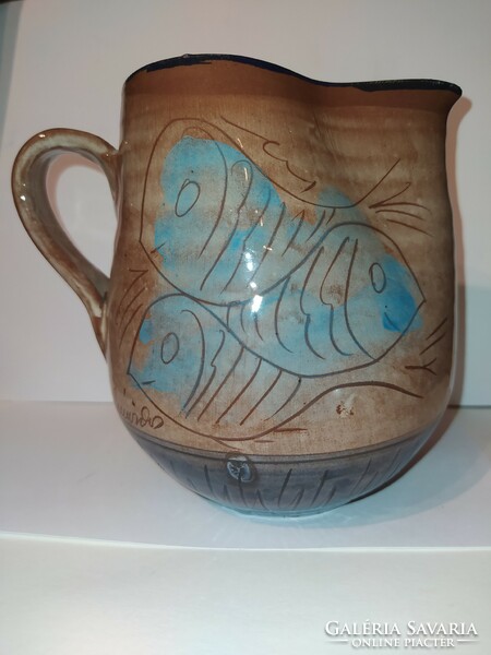 Signed glazed fish jug