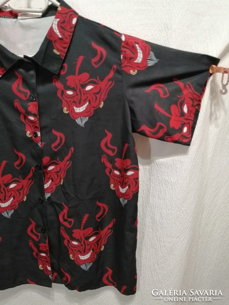 S, shirt with devil's head pattern, blouse, top, devil