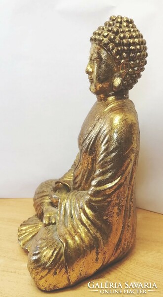 Aranyozott meditáló Buddha kerámia szobor. Értékes ritkaság