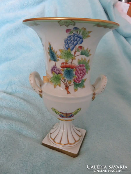 Herendi, vbo, extra richly painted, 2-handled vase. Copper screw